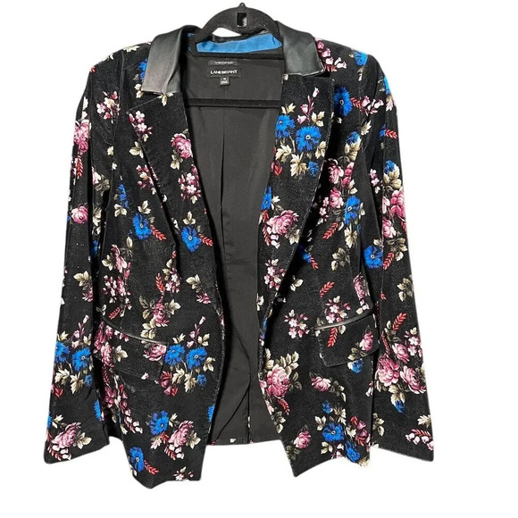 Lane Bryant Women's Size 18 Black Floral Blazer One-Button Mid-Length - Picture 4 of 13